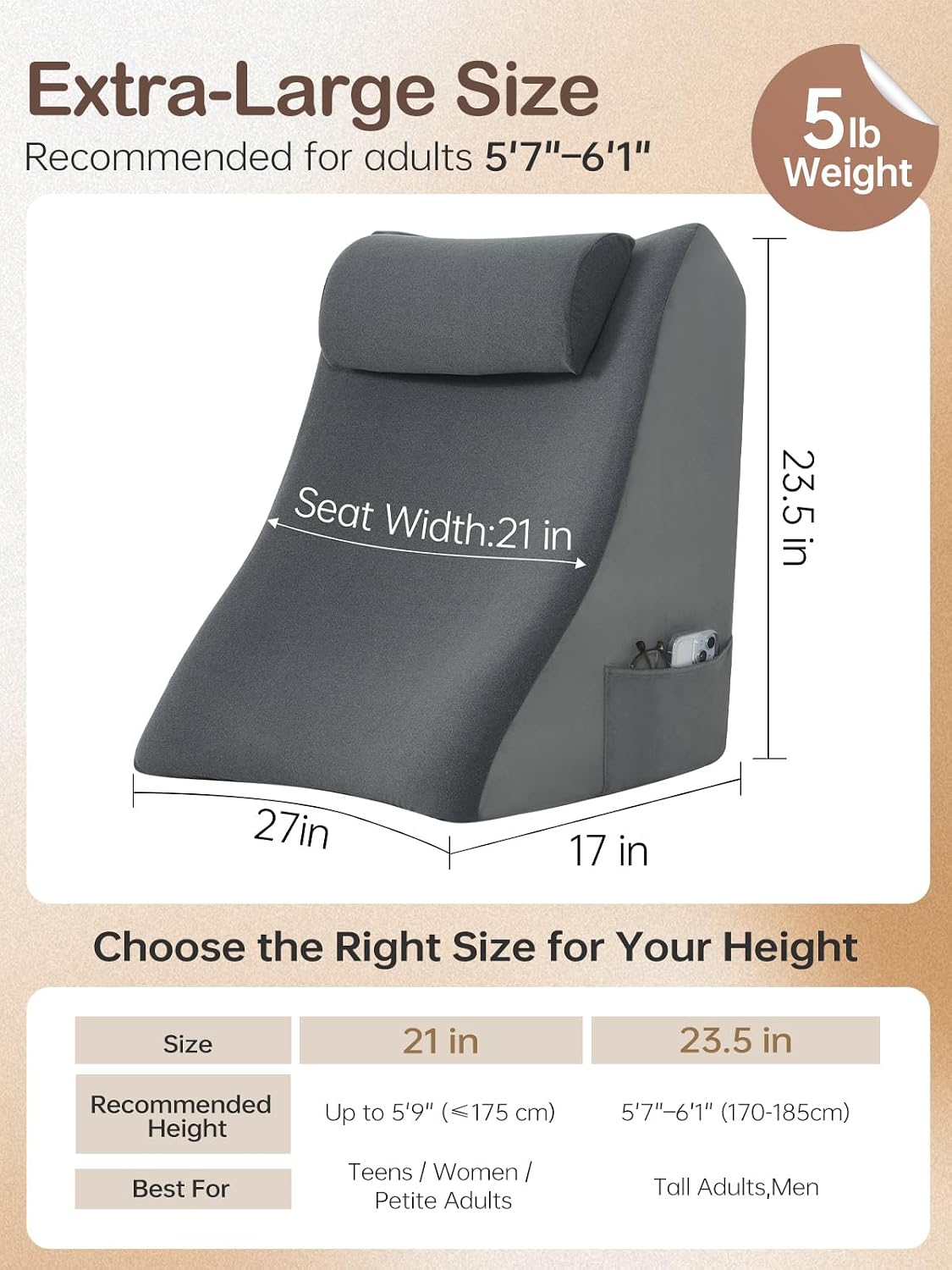 Vekkia 21” Back Rest Pillow with Dual-Layer Foam for Reclining and Sitting | U-Shaped Dual-Position Back Pillow, Cozy Wrapped Feel, Ideal for TV, Rest, or Naps, Washable Cover, Fits Bed & Sofa, Gray