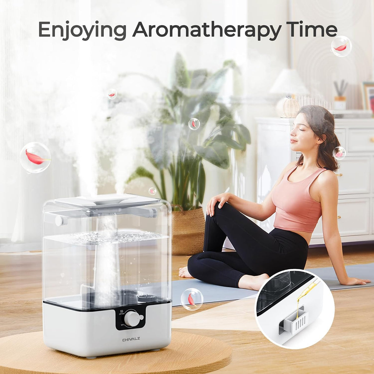 CHIVALZ Humidifiers for Bedroom, 6L Cool Mist Humidifiers for Baby Nursery, 26dB Quiet, 50H Runtime, Top Fill Humidifier for Large Room, Home, Plants, Nightlight, Oil Diffuser 1 Pack White