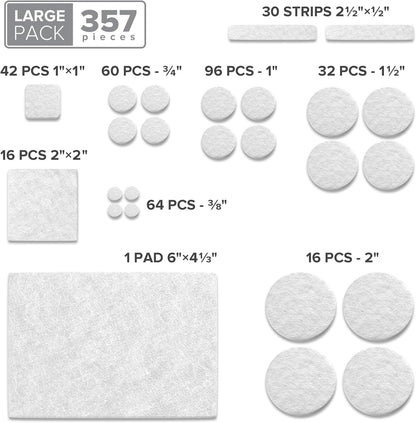 X-PROTECTOR 357 PCS Premium Huge Pack Felt Furniture Pads! | Quantity of Furniture Sliders with Many Big Sizes – Your Ideal Floor Protectors. Protect Your Hardwood & Laminate Floor!