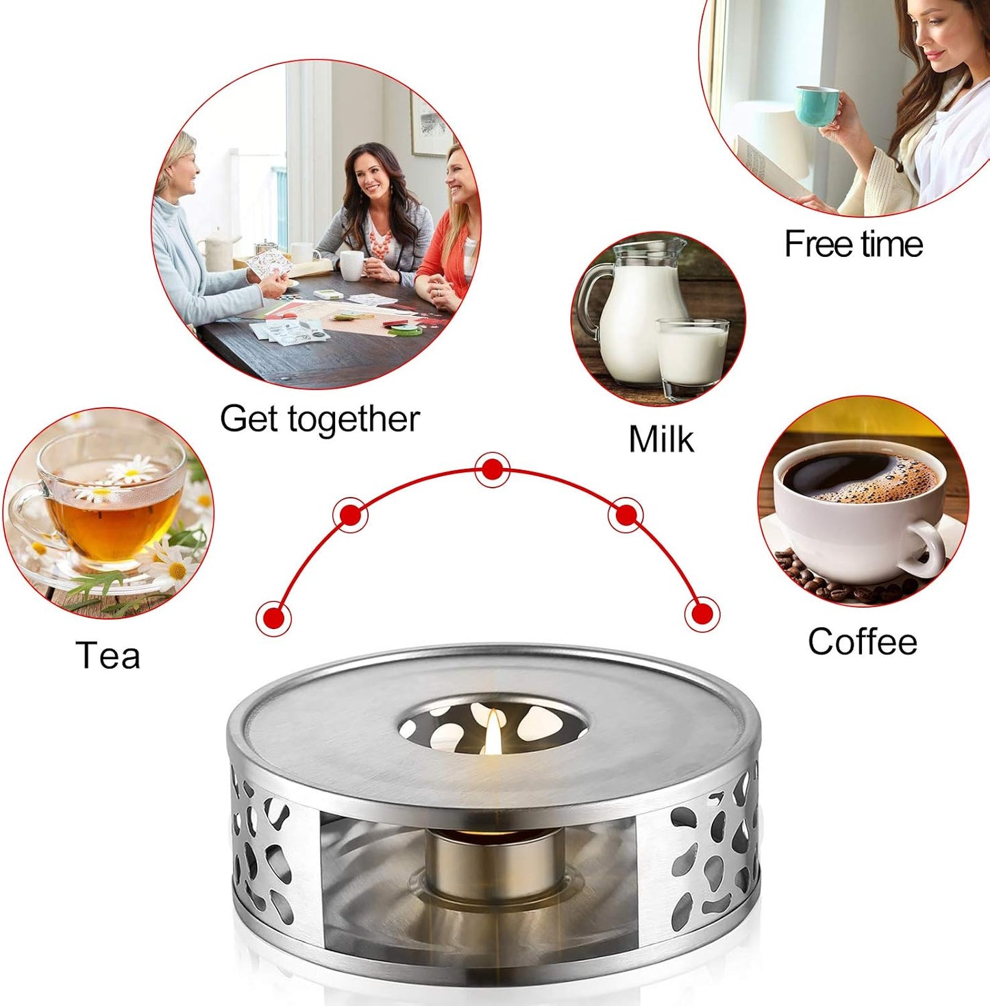 Teapot Warmer with Hollow Frame Design Candle Holder Stainless Steel Coffee Warmer Base for Glass Teapot and Other Heatproof Dish Warming Use