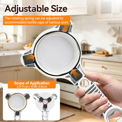 4-In-1 Jar Opener for Weak Hands & Seniors, Adjustable Fits Lid 0.98-3.54In | Effortlessly Opens Stubborn Screw Lids & Bottle Caps. White Jar Lid Opener, 3 Stainless Steel Claws, Kitchen Gifts For Women
