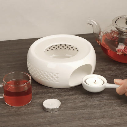 Teapot Warmer, Ceramic Tea Warmer with Tealight Holder, Teapot Heater for Heating Tea, Coffee, Milk, Tea Light Warmer, Suitable for All Teapots