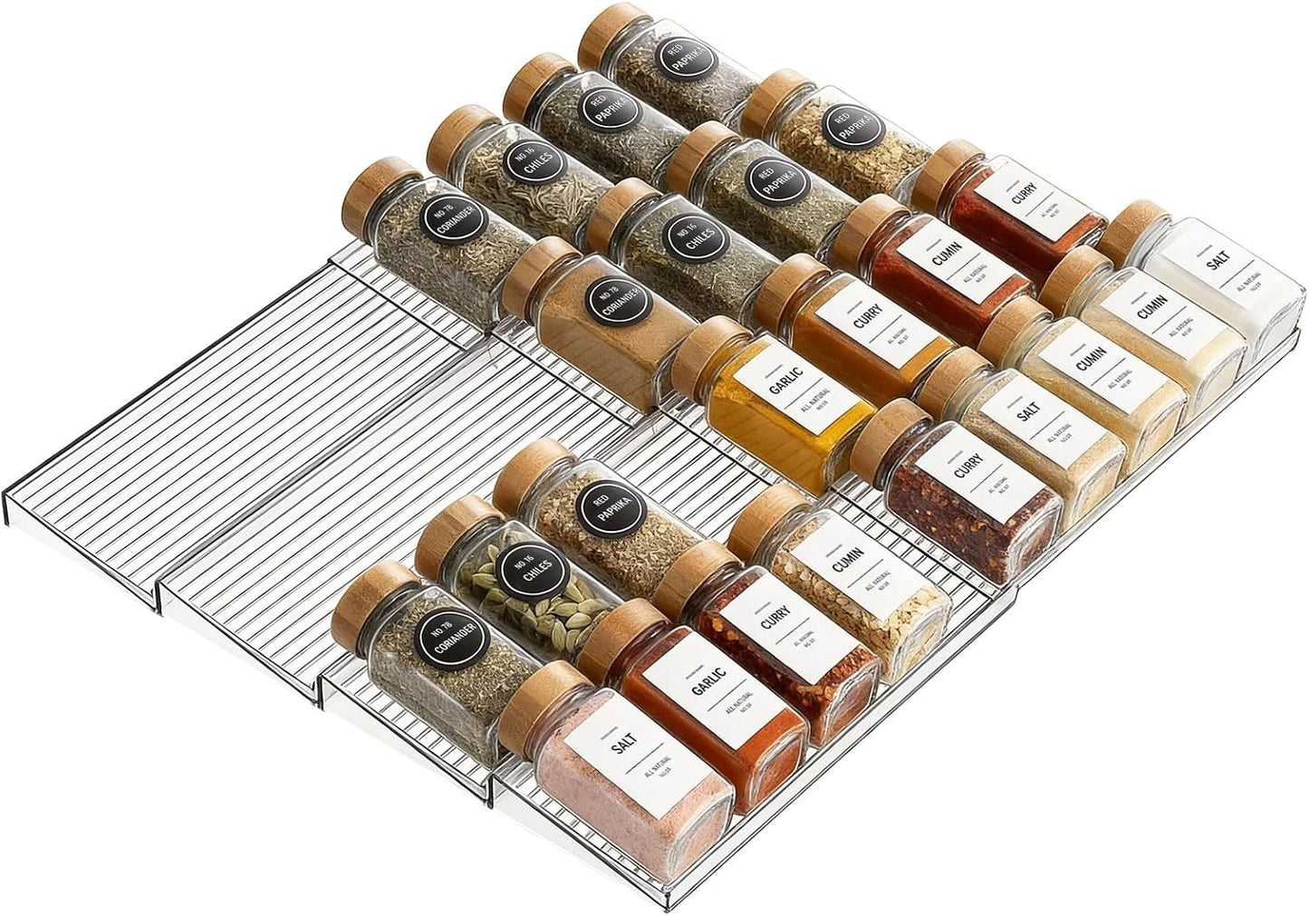 4 Pack Adjustable Spice Rack for Drawer - 9" to 17.7" Expandable Spice Drawer Organizer 4 Tier Acrylic Seasoning Organizer Rack,Clear Spice Rack Tray for Spices,Condiment,Nail Polish and Jar (4)