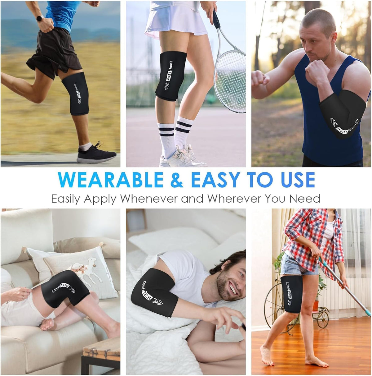 ComfiTECH Reusable Knee Ice Pack Wrap, Flexible Cold Gel Pack Sleeve, M
