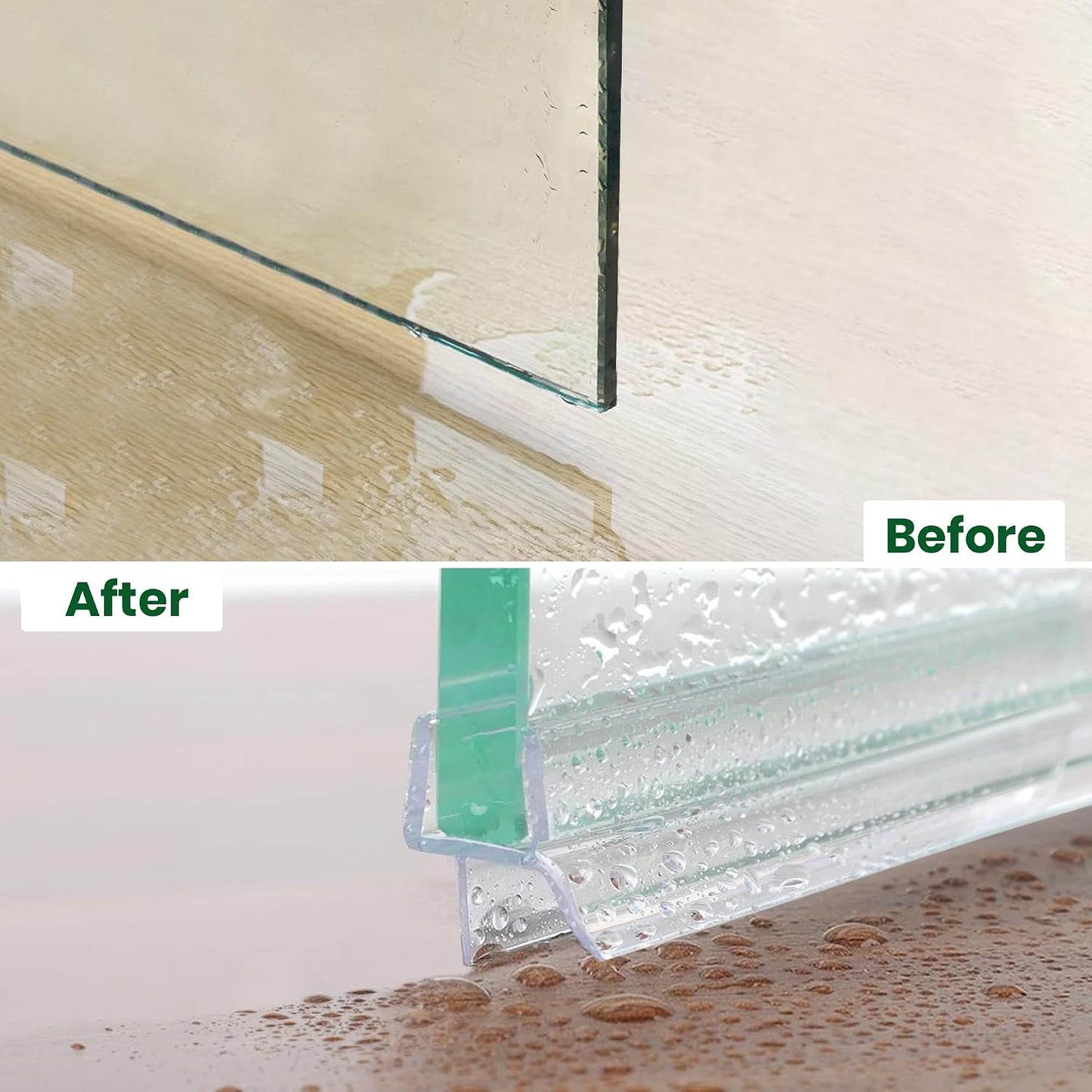 Bathroom Shower Glass Door Bottom Seal Strip, 2PCS 36 Inch Long Clear PVC Seal Strips for 5/16"(8mm) - 3/8"(10mm) Thick Framless Glass Door Panel