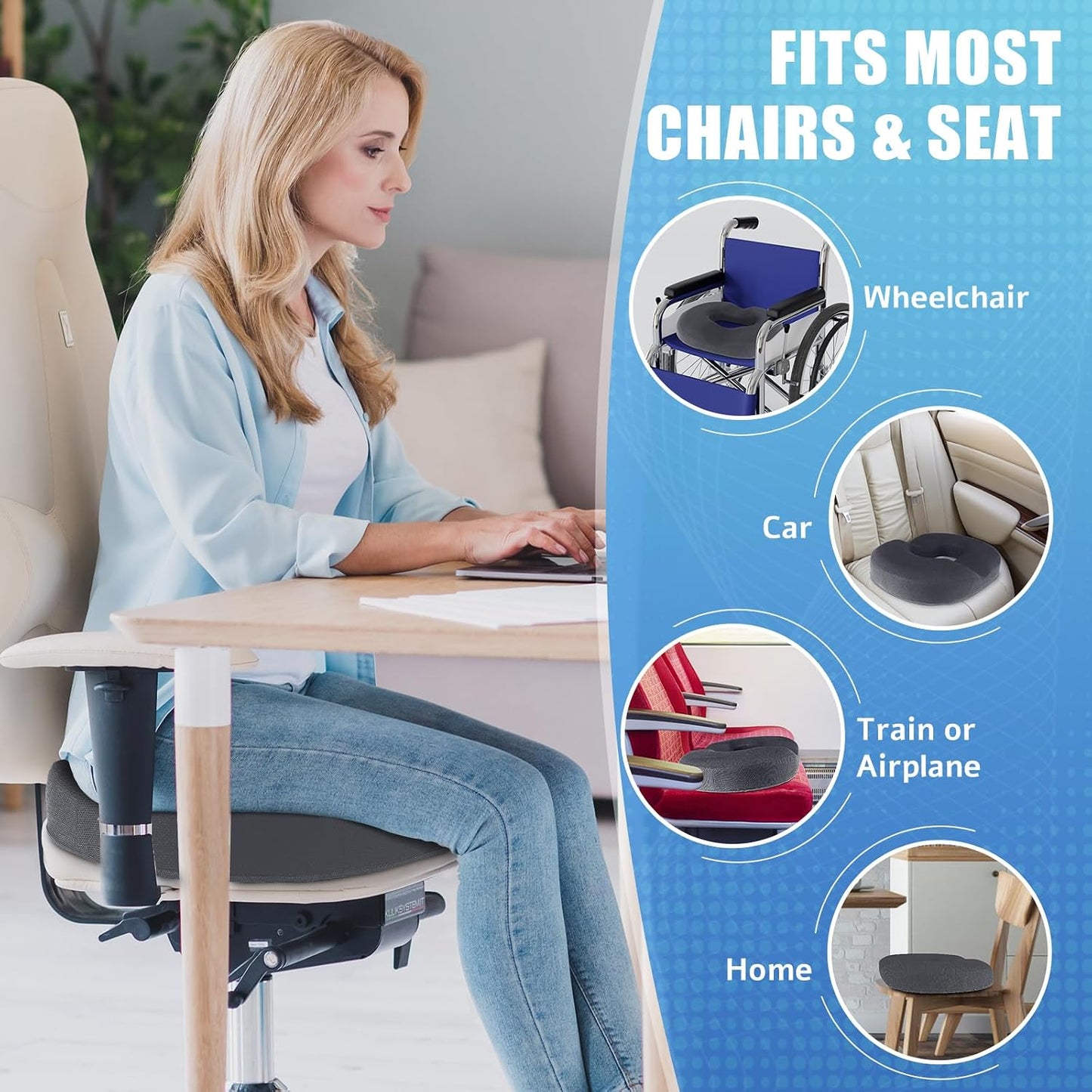 BlissTrends Donut Pillow Seat Cushion, Memory Foam Lifting Cushions(Black) | Donut Chair Cushions for Postpartum Pregnancy & Hemorrhoids,Tailbone Pain Relief Cushion for Office&Home Chairs