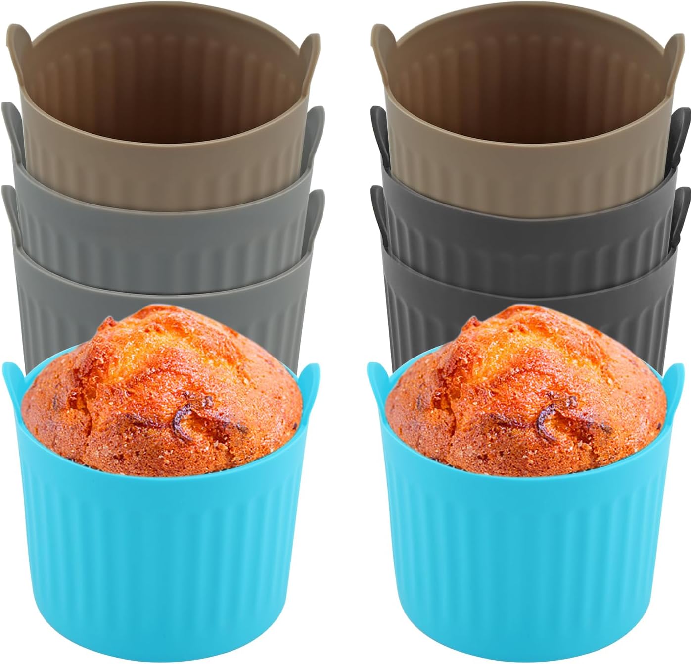 8 Pcs Air Fryer Baking Ramekins, Reusable Silicone Muffin Cups, Non-Stick Egg Bite Mold Baking Cups Air Fryer Accessories for Eggs, Muffins, Cupcakes, Puddings, Tarts, Custards(COLOR:Multi)