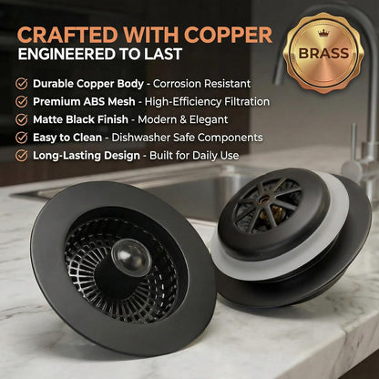 Solid Brass Body 3-in-1 Kitchen Sink Drain Strainer & Stopper, Heavy Duty Pop Up Plug Assembly with 2 Baskets, Anti-Clog Replacement for US Standard 3-1/2 Inch Drains, Rust-Proof Silver