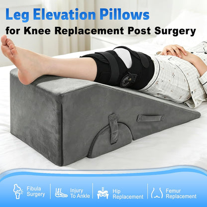 Leg Elevation Pillows for After Surgery, Knee Replacement Recovery Wedge Pillow for Single Leg with Semi-Cylindrical Pillow for Hip Ankle Knee Relief Keep Leg Straight