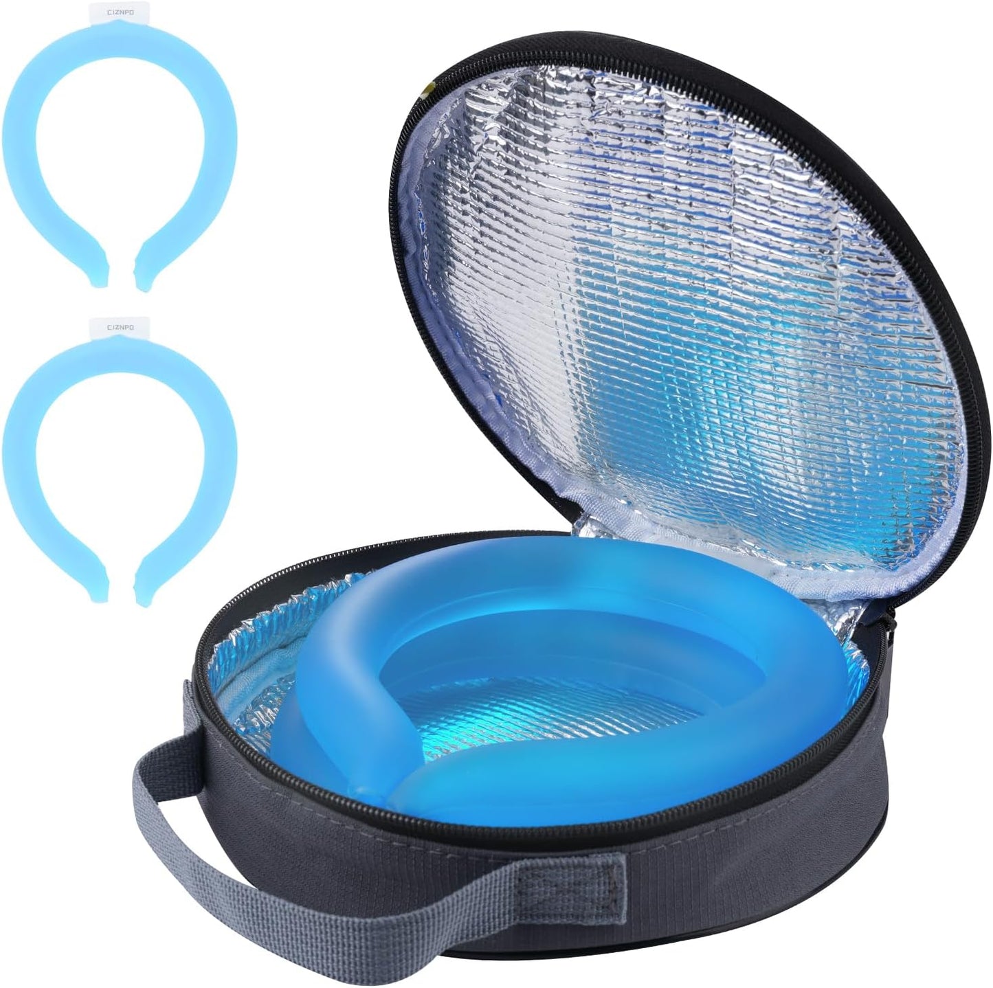 2PCS PCM Neck Cooling Tube with Insulated Bag, Reusable Ice Ring Neck Cooler Wrap, Wearable Neck & Shoulder Cooling Ring for Hot Weather Outdoor Work, TPU Freezable Collar (Blue+Black)