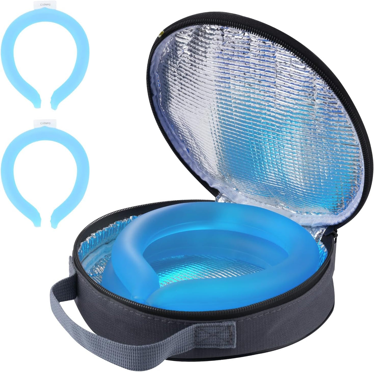 2PCS PCM Neck Cooling Tube with Insulated Bag, Reusable Ice Ring Neck Cooler Wrap, Wearable Neck & Shoulder Cooling Ring for Hot Weather Outdoor Work, TPU Freezable Collar (Blue+Black)