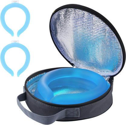 2PCS PCM Neck Cooling Tube with Insulated Bag, Reusable Ice Ring Neck Cooler Wrap, Wearable Neck & Shoulder Cooling Ring for Hot Weather Outdoor Work, TPU Freezable Collar (Blue+Black)