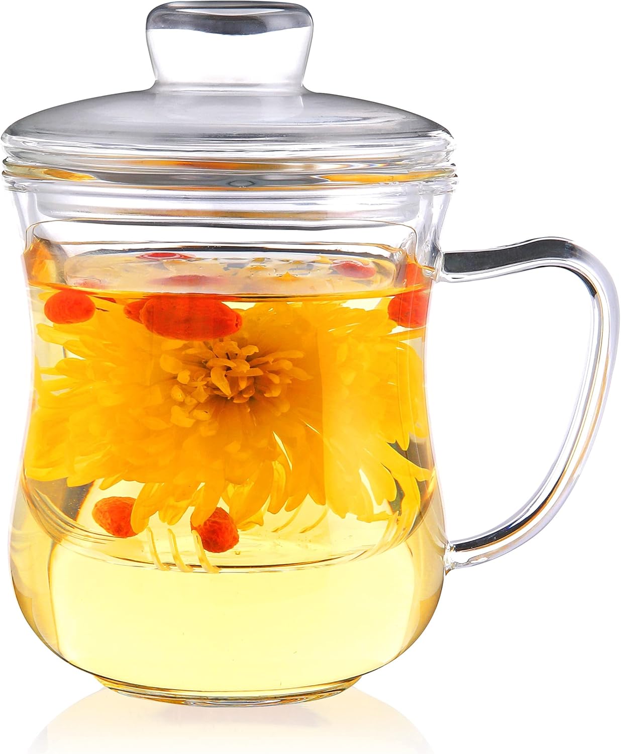 CNGLASS 12oz Double Walled Glass Tea Cup with Stainless Steel Infuser and Lid,Borosilicate Glass Tea Infuser Mug for Loose Tea,Teabag,Set of 1