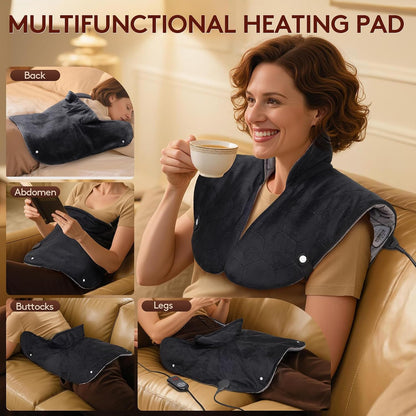 Far Infrared Heating Pad for Neck and Shoulders and Back - 6X Deeper Pain Relief, Graphene 30s Fast Heat, 8 Heat Setting, 16 Timer, Automatic Memory, Weighted Heating Pads Gift for Women&Men (Grey)
