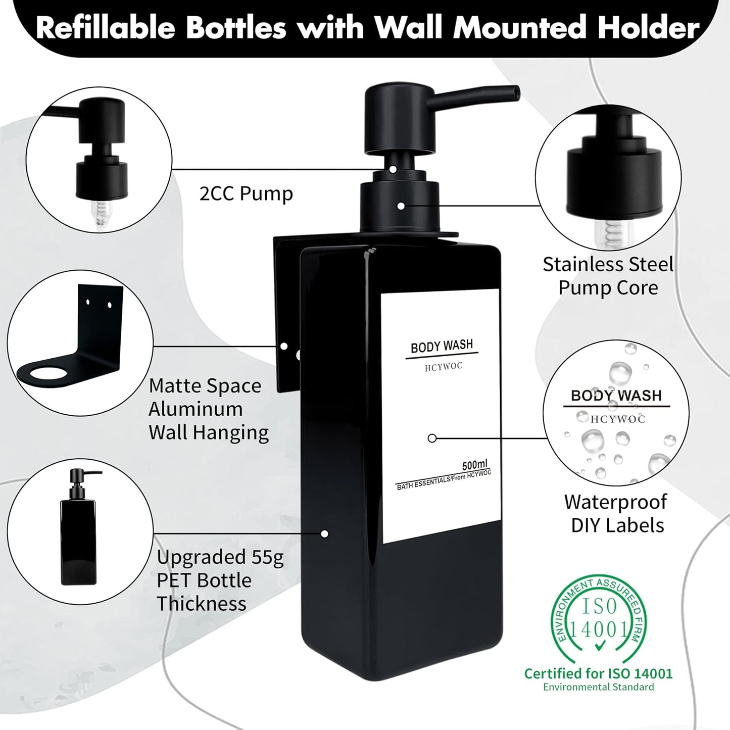 Shampoo Dispenser for Shower Wall, Shampoo and Conditioner Dispenser with 16 Waterproof Labels, No Drill Shower Soap Dispenser Bathroom, Shower Soap Dispenser Wall Mounted 3 Chamber, 17oz,Black | Shampoo Dispenser for Shower Wall, Shower Soap Dispenser