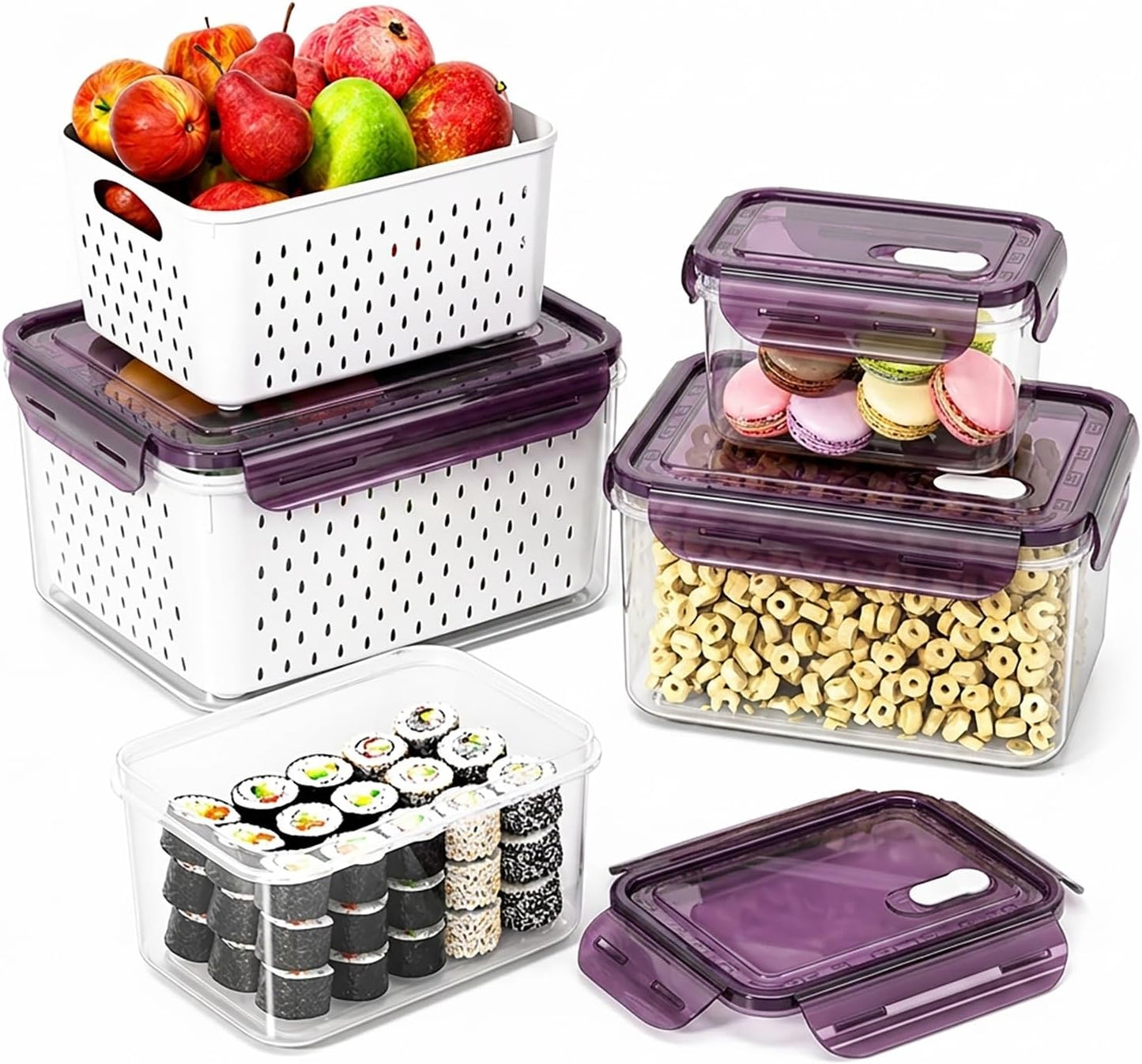 Fruit Storage Containers for Fridge with Removable Colander, Food Storage Containers with Lids, Dishwasher & Microwave Safe, Keep Berry Fruit Vegetable Meat Fresh Longer (Clear Body/Clear Lid)