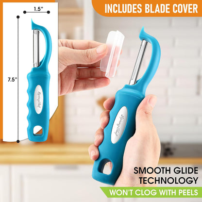 Spring Chef Swivel Potato Peeler for Kitchen w/ Soft Grip Handle, Mango | Premium Vegetable Peeler w/ Sharp Stainless Steel Blades, Multifunctional Food Peeler for Apple, Carrot, Cucumber, Fruit