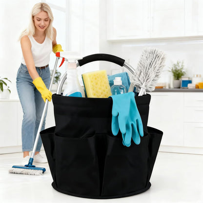 17L Cleaning Caddy with Handle, Portable Picnic Basket, Apple Picking Basket, Gift Basket, Collapsible Bathroom Storage Baskets for Dorm, Bathroom, Tool, Garden, Cleaning Supplies (Black)