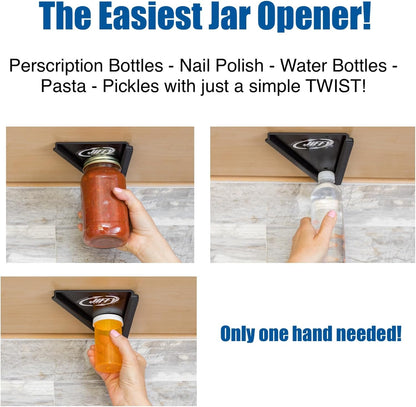 Jar Opener - Effortless Opener for Any Size Bottle or Jar | Mounts Under Cabinet with Industrial Adhesive - Zero Slip Blade Protector - Must Have for Seniors & Arthritis Made In USA