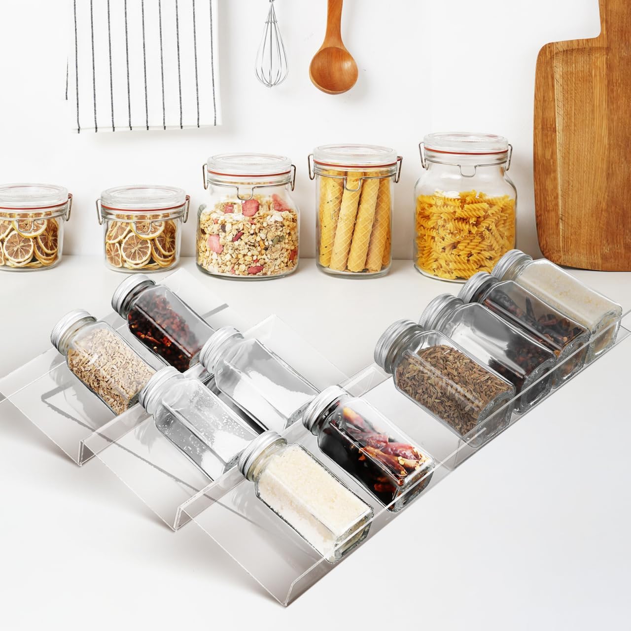 DECHOUS Spice Drawer Organizer: 4 Tier Expandable Clear Acrylic Spice Rack Organizer for Cabinet and Kitchen Drawer Insert - Seasoning Organizing Rack for Storage - 9" to 18" Adjustable