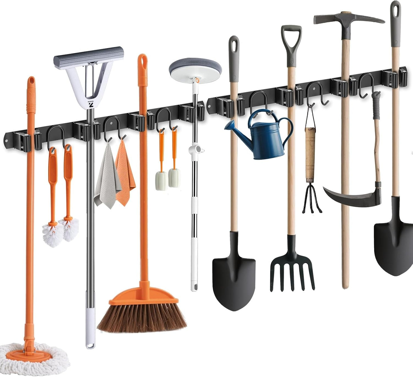 Mop Broom Holder Wall Mount, Gold Stainless Steel Tool Storage Organizer for Kitchen Garden Garage Laundry Room Bathroom and RV with 4 Slots 6 Hooks