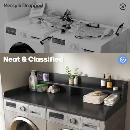 2-Tier Washer and Dryer Countertop with 2.75" H Guard,54" W x 27.5" D Laundry Countertop Cover with Non-Slip Pad,Large Space Laundry Topper for Folding Clothes Over Washer and Dryer-White