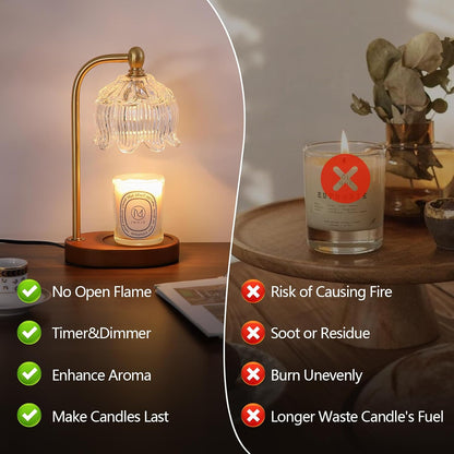Candle Warmer Lamp with Timer and Dimmer,Electric Gold Light Gifts for Women Melt Wax Warmer Lamp with 2 Bulbs for Candle Jars House Warming New Home Decor Bedroom