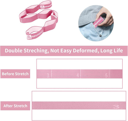 A AZURELIFE Elastic Yoga Stretching Strap, Multi-Loop Stretch Strap for Physical Therapy, Pilates, Yoga, Dance & Gymnastics Exercise and Flexible Pilates Stretch Band