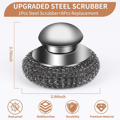 6PCS Steel Wool Scrubber Sponge Set, Barbecue Grill Cleaning Scrubber Pads | Stainless Steel Scrubber Replacement for Scouring Messes from Cast Iron, Pots, Pans, Grill, Stoves, Sink (6 Pads)