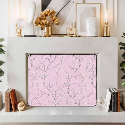 Magnetic Fireplace Cover White Vines Fireplace Screen Decorative Flowers Leaves Tree Branches Insulation Fireplace Blocker Blanket Save Energy Fireplace Draft Stopper Covers for Living Room 39x32 Inch