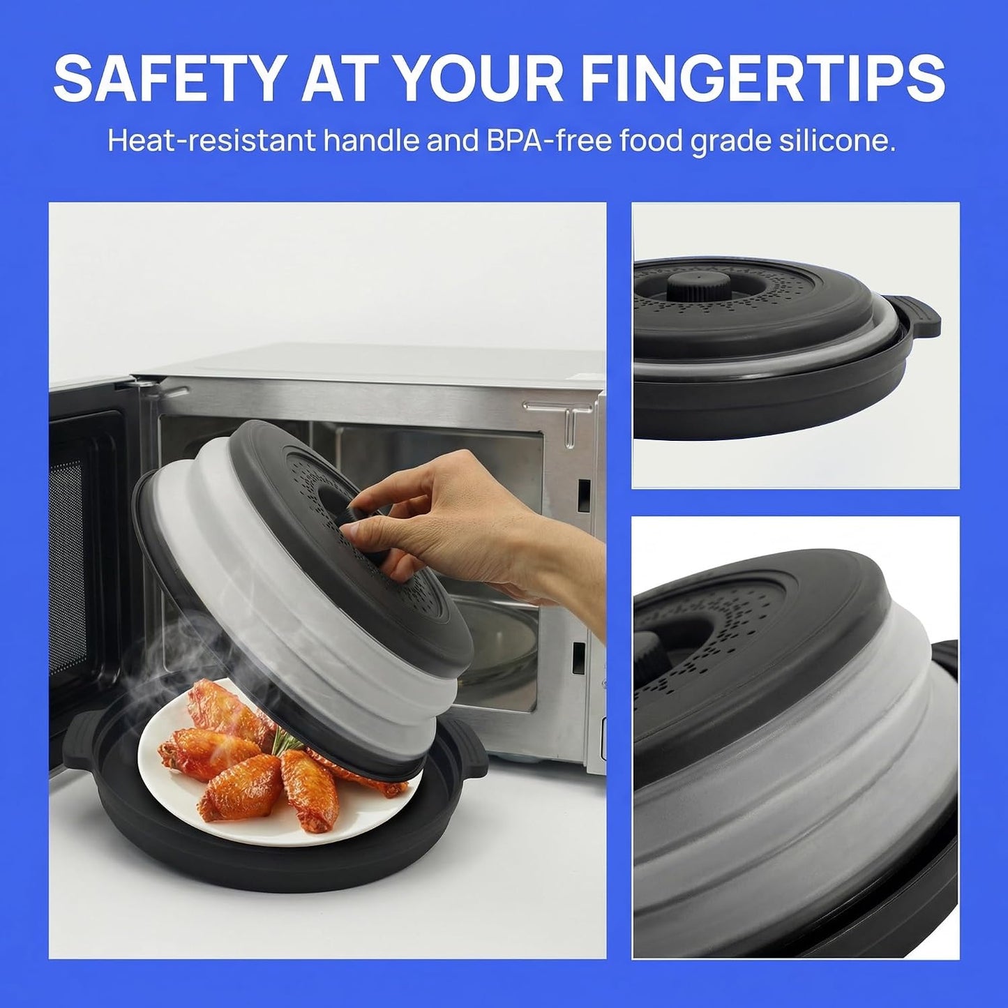 Microwave Cover for Food, 10.2 Inch Microwave Splatter Cover with Anti-Scald Tray, Collapsible Vented Microwave Plate Cover, BPA-Free Food Lid with Handles for Compact Microwaves