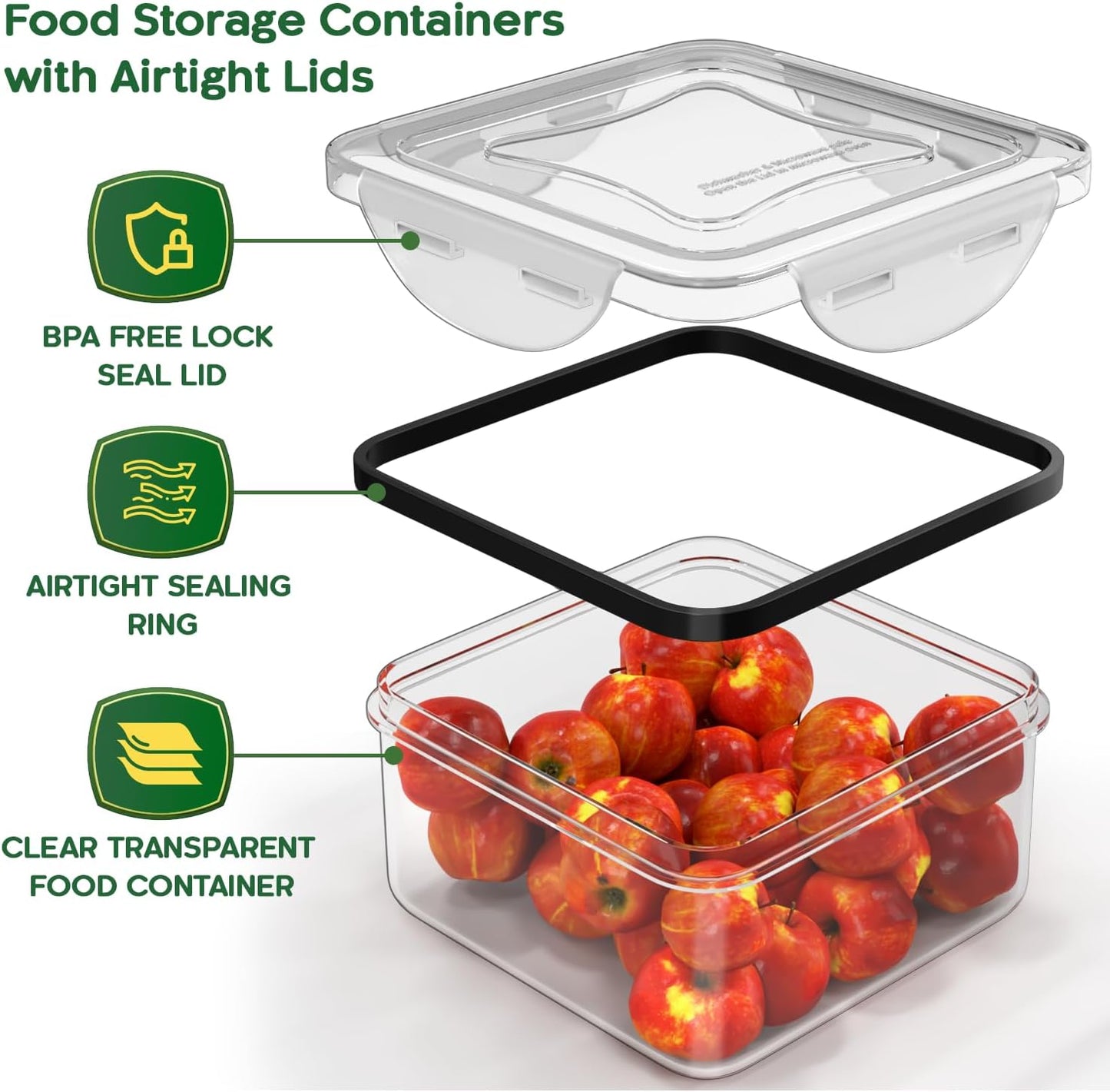 5 Pack Large Fruit Storage Containers for Fridge with Removable Colander | Plastic Food Storage Containers with Lids Airtight-Leak Proof Refrigerator Organizers and Storage of Vegetable
