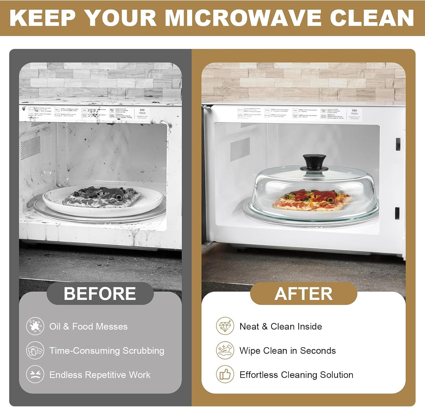 Microwave Splatter Cover & Silicone Place Mat, 10" Glass Splatter Guard Lid | Microwave Plate Cover for Food with Easy Grip Silicone Handle, Food Grade Borosilicate Glass, BPA Free, No Plastic