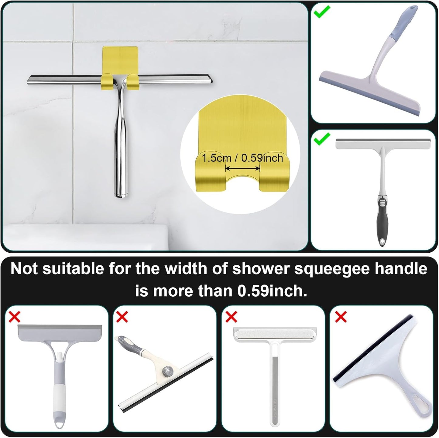 CGBE Shower Holders for Razors, 2 Pack Squeegee Holder and 2 Pack Razor Holder, Razors Holder for Shower Heavy Duty Waterproof Hook for Squeegee Loofah - Black
