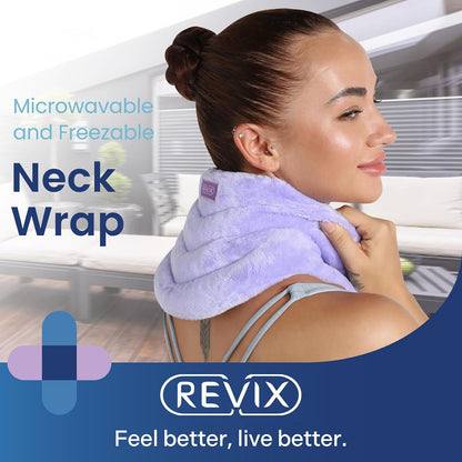 REVIX Neck Heating Pad Microwavable Heated Neck Wrap with Moist Heat for Stress, Microwave Neck Warmer for Woman, Unscented Hot Pack