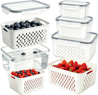 Fruit Containers 3Pcs – 4-in-1 with Removable Colanders & Lids, Fridge Fresh Storage, Dishwasher Safe