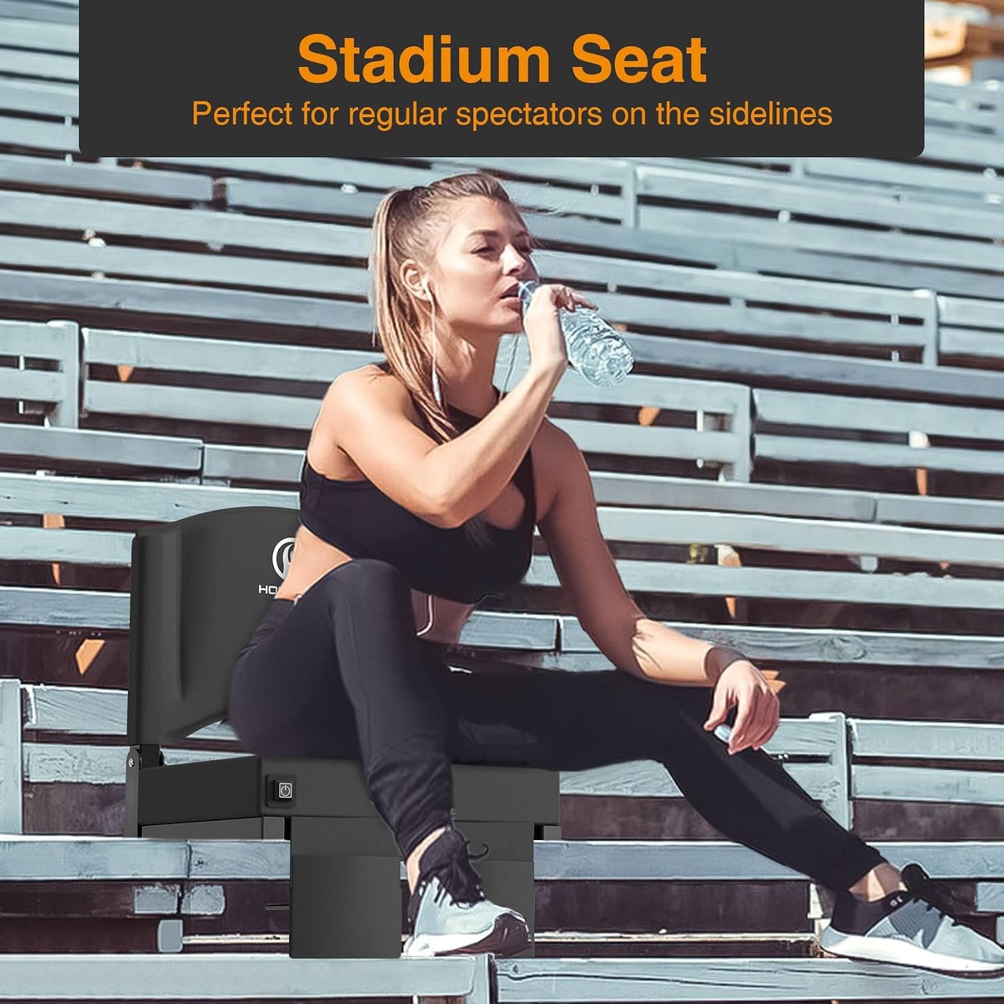 HOPERAN Heated Stadium Seats for Bleachers with Back Support, 3 Levels Heating Bleacher Chairs with Back and Cushion, Folding Bleacher Seat, Lightweight Portable Stadium Chair with Shoulder Strap
