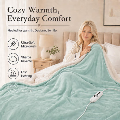 Electric Heated Blanket Full Size 72"x84" – Light Gray | ETL for Safe Overnight, 4 Heat Settings & 10H Auto Off, Dual-Sided Microplush Sherpa for Home Night, Machine washable
