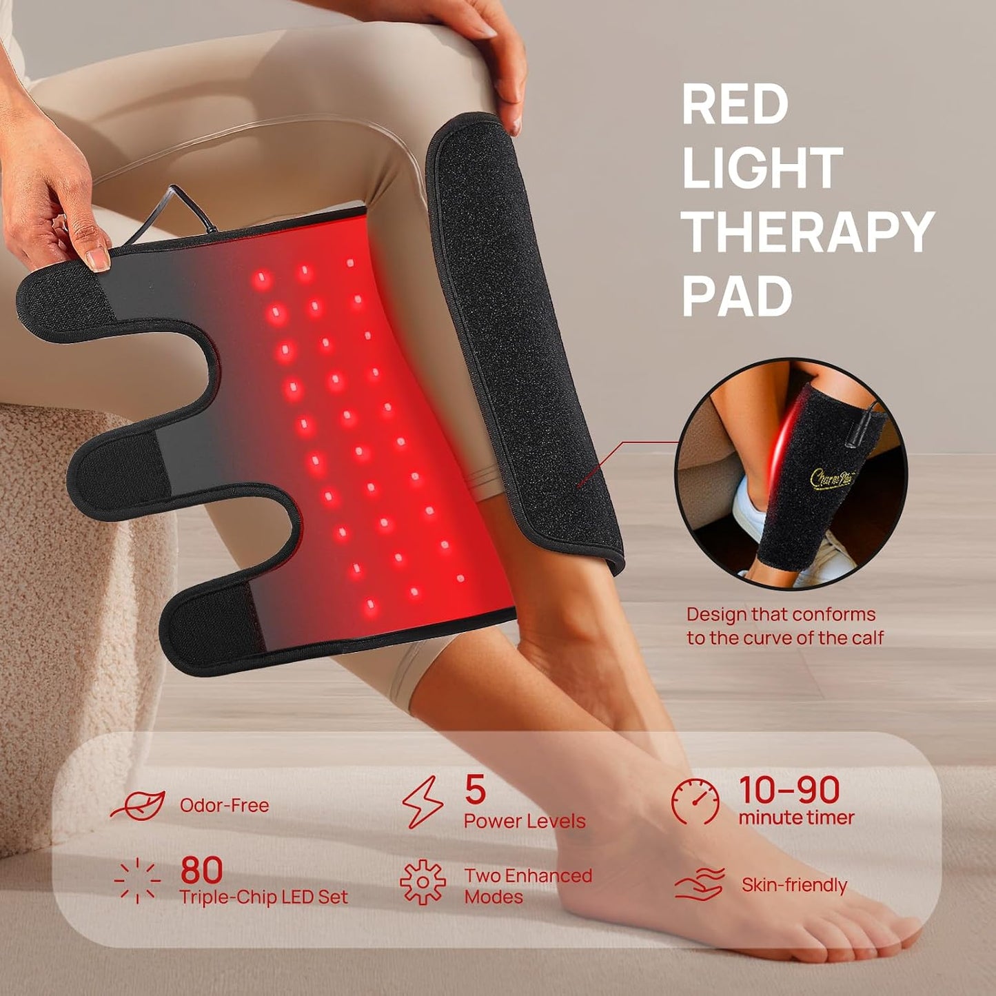 Red Light Therapy Pad for Calf, Vibrating Massage Heating for Leg | Infrared Light Therapy Wraps, Adjustable Power and Modes, Perfect for Office, Home, and Post-Workout Use(Black)
