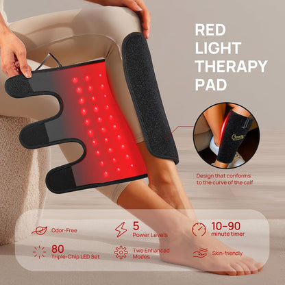 Red Light Therapy Pad for Calf, Vibrating Massage Heating for Leg | Infrared Light Therapy Wraps, Adjustable Power and Modes, Perfect for Office, Home, and Post-Workout Use(Black)