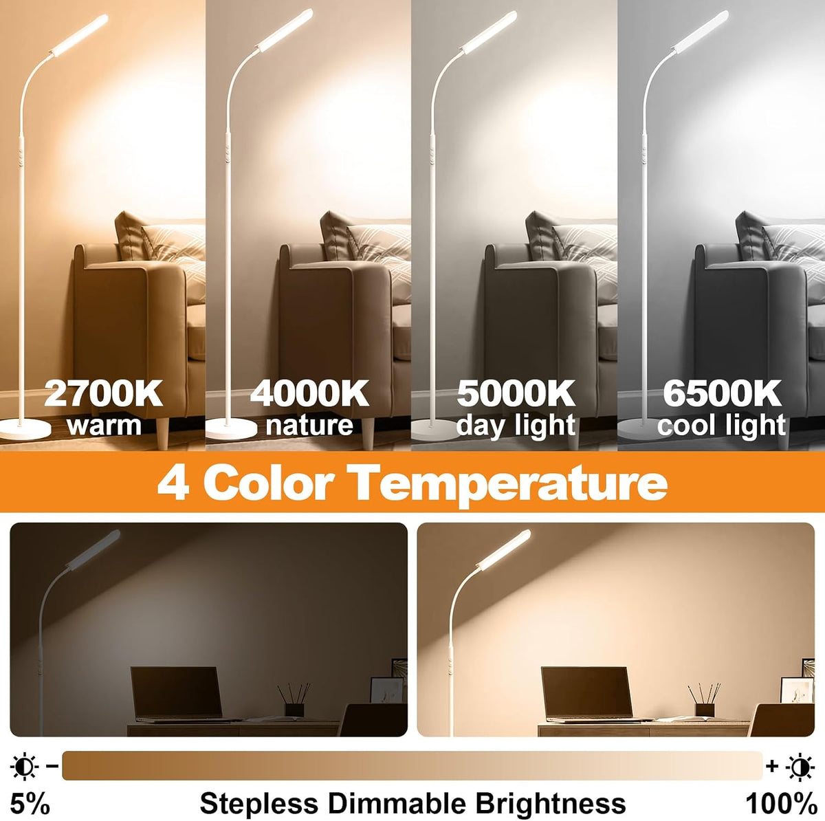 marctronic Floor Lamp, 18W 1800LM Super Bright LED Floor Lamp with Remote & Works with Smart Plug, Dimmable Timing Eye Caring Reading Lamps Floor Standing for Living Room Bedroom Office