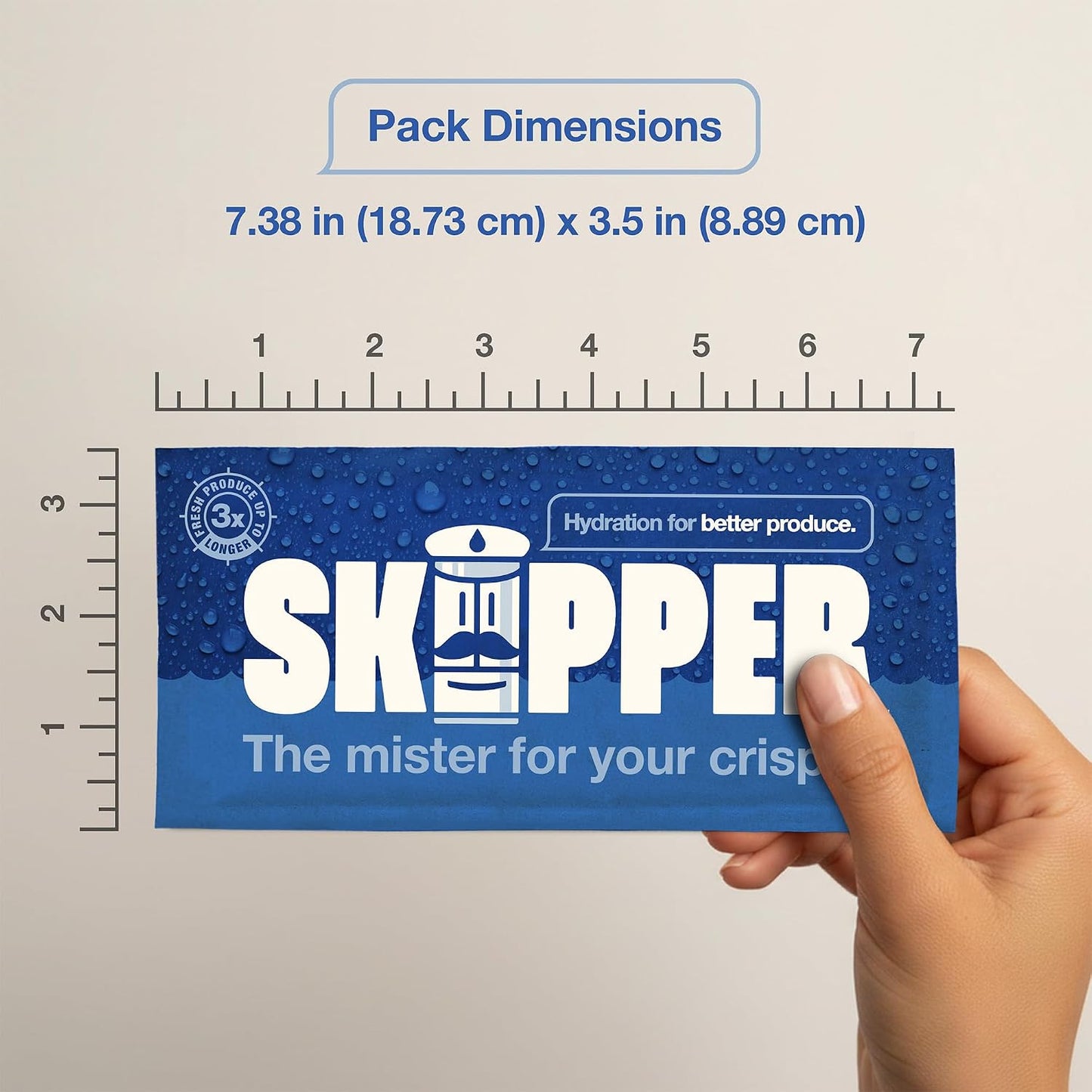 Skipper Fridge Hydration Pack | Keeps Vegetables & Herbs Fresh 3X Longer | Releases purified water vapor & uses only all-natural ingredients. Compact and easy-to-use crisper drawer pack