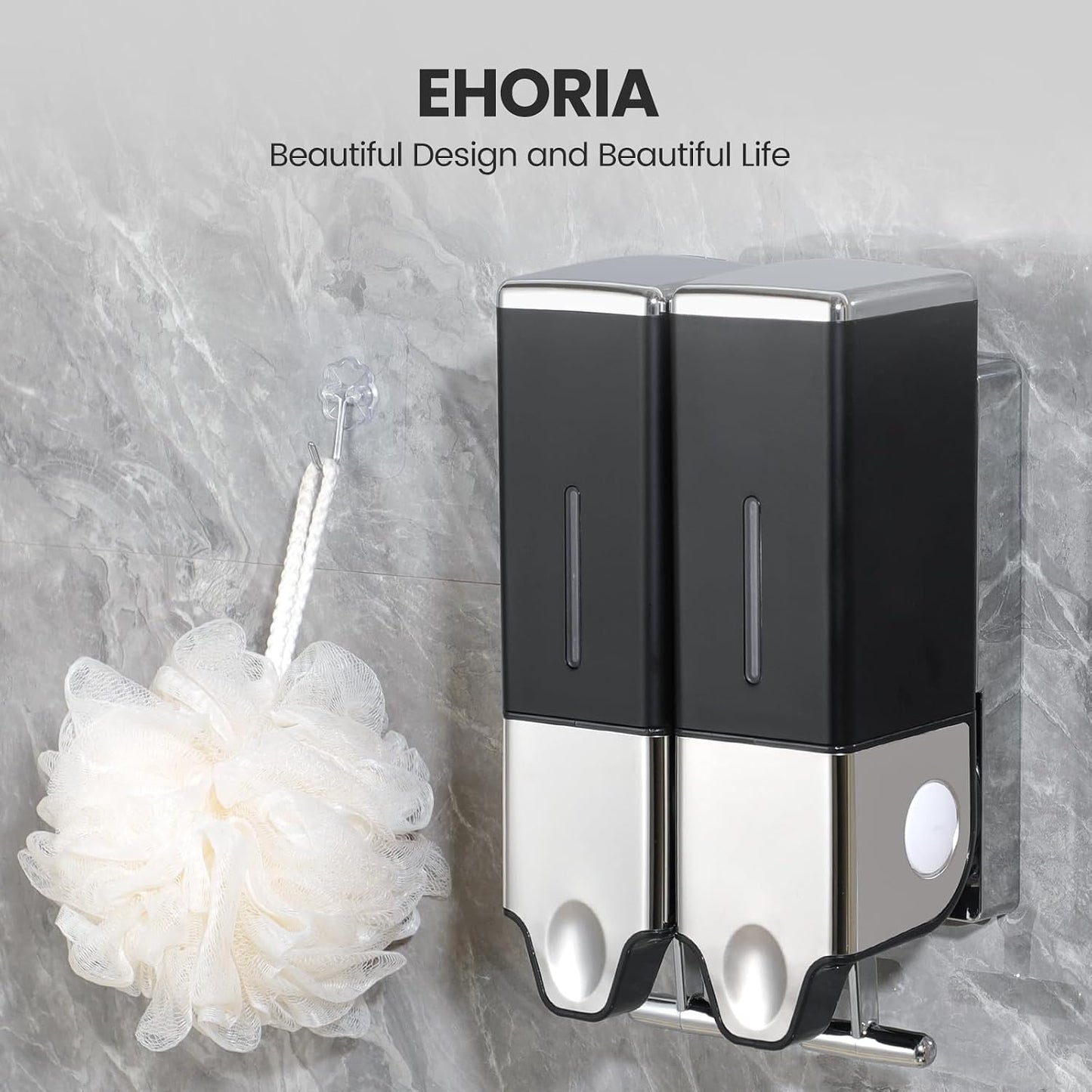 EHORIA Shampoo and Conditioner Dispenser, Shower Soap Dispenser | Shower Dispenser 3 Chamber No Drill, Wall Mounted Refillable Bottles, Shower Accessories for Bathroom, RV&Hotel,18.6oz 3 in 1