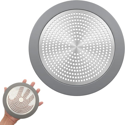 Flat Shower Drain Hair Catcher 5.7in Wide Round Hairs Stopper | Shower Drain Cover Sink Protector Filter for Showers Bathroom Pet Owners Homeowners Renters Stainless Steel & Silicone
