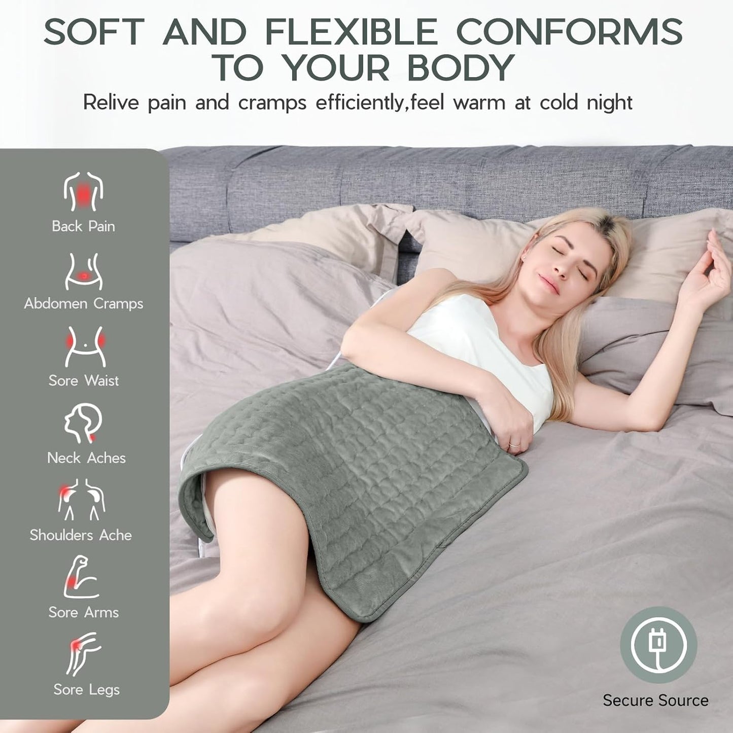 Heating Pad for Period Cramps, Heating Pad for Back/Neck/Shoulder Muscle Pain, 6 Heating&4 Timer Setting, Auto Shut Off, Dry/Moist Heat & Machine Washable, Gray Birthday Christmas Gifts for Women Mom
