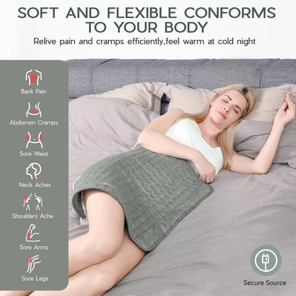 Heating Pad for Period Cramps, Heating Pad for Back/Neck/Shoulder Muscle Pain, 6 Heating&4 Timer Setting, Auto Shut Off, Dry/Moist Heat & Machine Washable, Gray Birthday Christmas Gifts for Women Mom