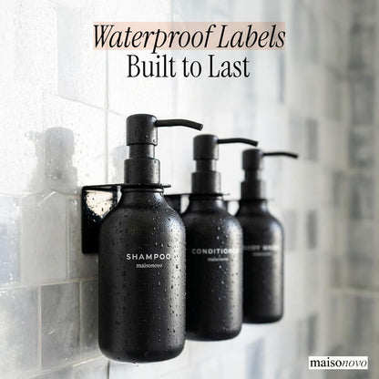 MaisoNovo Shampoo and Conditioner Dispenser|Refillable Black Set of 3 | 500 ml Shower Gel Dispenser Set of 3. Refillable Shampoo and Conditioner Bottles. Drill Free Secure Design. Black