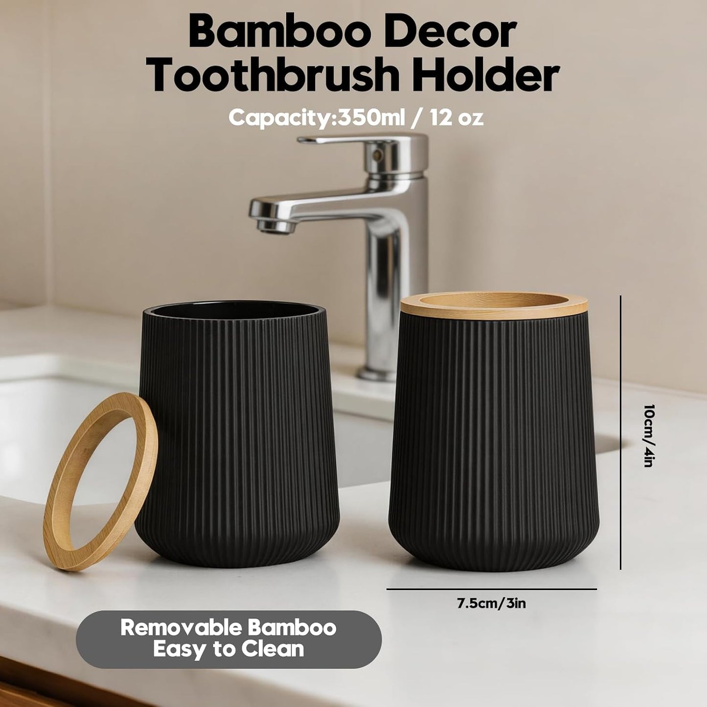 YAUKPH Black Striped Toothbrush Holder | for Electric Toothbrushes Bathroom Organizer Cup for Toothpaste Kids & Adults