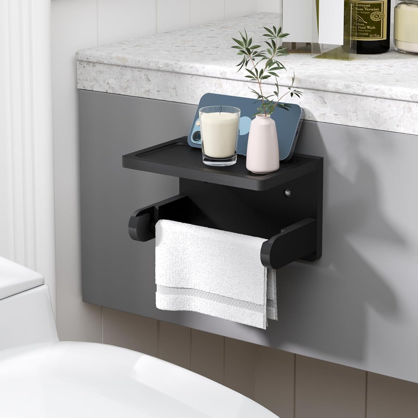 VERTORGAN 1 Pack Bamboo Toilet Paper Holder with Phone Shelf(Brown) | Bathroom Tissue Holder,Wall Mounted Rack,Space-Saving Organizer,Phone Shelf Stand,Easy Installation,Toilet Paper Rack