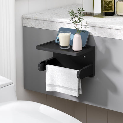 VERTORGAN 1 Pack Bamboo Toilet Paper Holder with Phone Shelf(Brown) | Bathroom Tissue Holder,Wall Mounted Rack,Space-Saving Organizer,Phone Shelf Stand,Easy Installation,Toilet Paper Rack